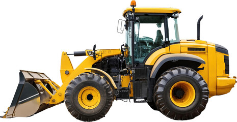 Fototapeta premium Powerful Yellow Wheel Loader Tractor Heavy Construction Equipment Industrial Machine