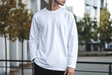 Plain white Long Sleeve T Shirt Mockup, Front and Back Views