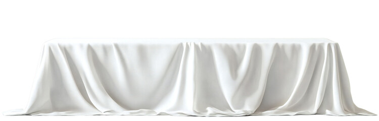 Elegant long rectangular table covered with white fabric