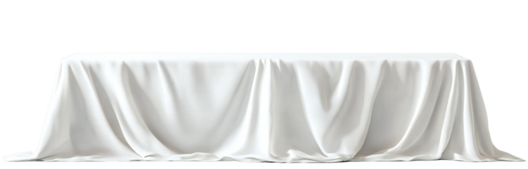 Elegant long rectangular table covered with white fabric