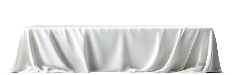 Elegant long rectangular table covered with white fabric