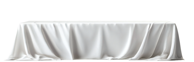 Elegant long rectangular table covered with white fabric