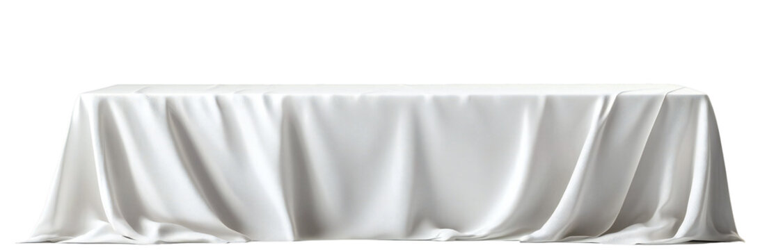Elegant long rectangular table covered with white fabric