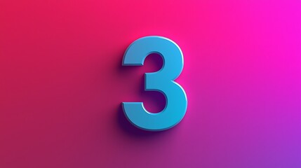 A vibrant design featuring the number three in a bold, 3D style against a gradient pink background.