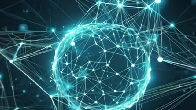Illustration abstract representation of artificial intelligence through a network of glowing lines and interconnected nodes, symbolizing the flow of information and complex algorithms.  Generative AI.