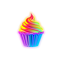 Cupcake holographic 3D icon. neon symbol vector illustration isolated on white background. Generative AI