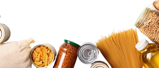 Canned Goods Pasta Chickpeas and Oil Non Perishable Food Items for Donation or Pantry Stock