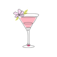 Hand Holding Glass, cocktail one line drawing, continuous modern illustration