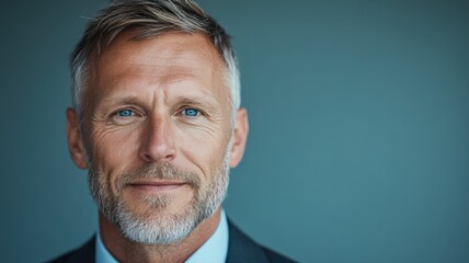Confident Middle Aged Man Portrait Teal Background