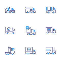 Truck icon set Bold line style Duotone colors Editable stroke. truck, delivery truck, cement truck, lorry, tanker truck