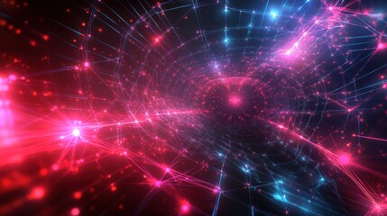 Obraz premium Abstract technology background with interconnected glowing nodes and a digital grid.