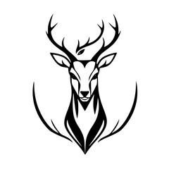 Black and White Deer Head with Antlers and Subtle Accents: A Graphic, Elegant, and Minimalist Illustration.