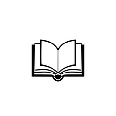 A Minimalist illustration of an open book in a black outline on a white background.