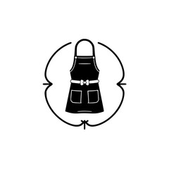 Stylized Black Apron Illustration with Bowtie and Pockets in a Circle