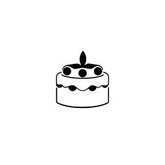 Minimalist, Birthday Cake Celebration with a Candle: A black-and-white vector illustration of a cake with berries on top, set on a white background.