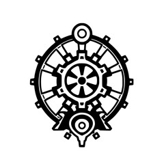 Obraz premium Intricate Steampunk Emblem: Black and white, futuristic gear, a combination of mechanical and cogwheel aesthetic.