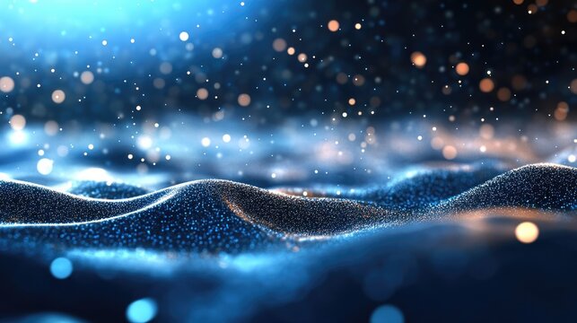 Majestic night ocean with glowing bioluminescent waves and bokeh lights - Powered by Adobe