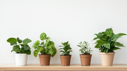 Obraz premium Minimalist Indoor Space Featuring Three Potted Plants Casting Shadows Against a Textured Wall During Afternoon Light