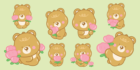 Cute Bear with Flower Set