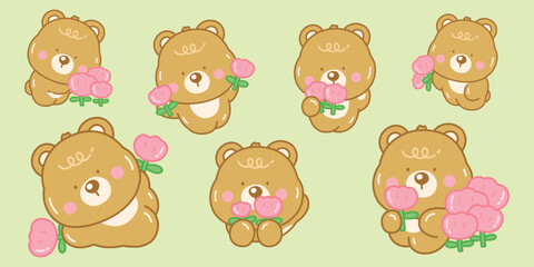 Cute Bear with Flower Set