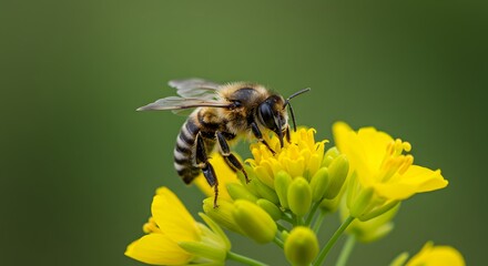 Bee on Yellow Flower: A Close-Up Macro Shot