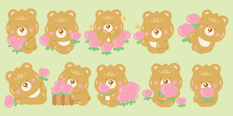 Cute Bear with Flower Set