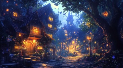 Enchanted Fairy Tale Village at Twilight