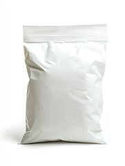 white blank bag for rice or grain packaging, isolated on a white background, for product photography.