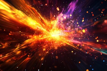 Naklejka premium Explosive energy burst of vibrant colors cosmic space digital artwork dynamic environment abstract viewpoint capturing the essence of energy