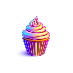 Cupcake holographic 3D icon. neon symbol vector illustration isolated on white background. Generative AI