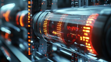 Futuristic Technology Digital Interface Panel Orange Red Lights Sci Fi Server Room Abstract Background Modern Design High Tech Data Processing System 