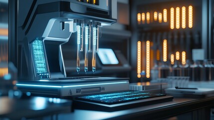 Fototapeta premium Futuristic Laboratory Advanced Science Technology Equipment Digital Display Automated System Modern Research Medical Innovation High Tech Development 