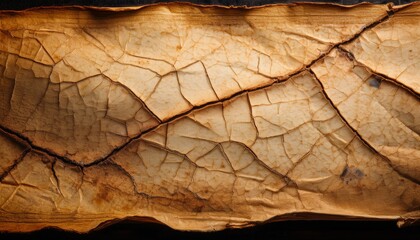 Obraz premium Extreme close-up of ancient parchment, showcasing cracks and faded ink, highlighting the delicate texture and timeworn details of the aged document.