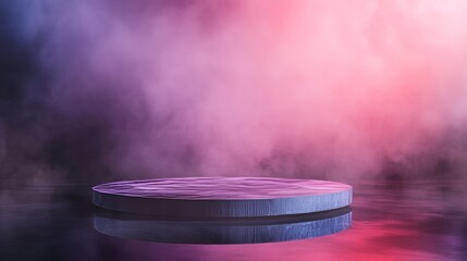 Serene Platform Surrounded by Mist During Twilight Illuminating the Horizon With Soft Colors