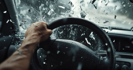 A man driving a car is experiencing an accident. The concept of road safety, danger, and the importance of cautious driving. Generative AI.