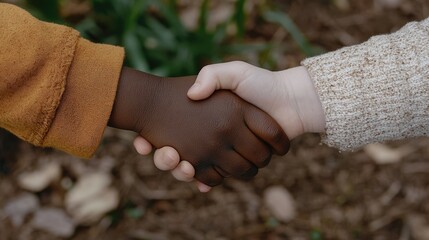 A Black child and a White child holding hands, emphasizing racial diversity and friendship.