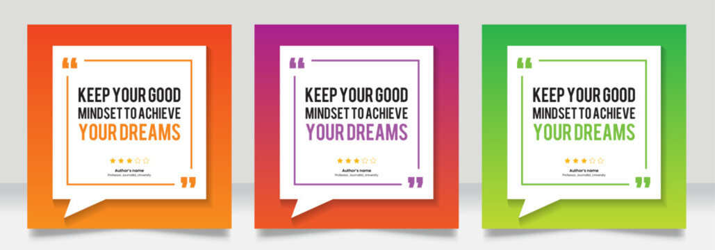 Social media post motivation quote template. 3D bubble testimonial banner, quote, infographic. Good for Inspirational speech bubbles, quote bubbles and text box.