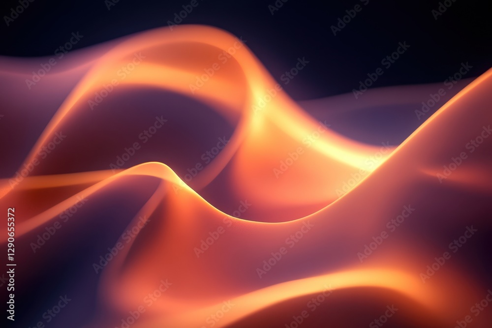 Poster fluid waves of orange and purple light create a dynamic abstract pattern in darkness