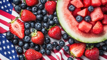 Fototapeta premium A patriotic fruit salad with blueberries, strawberries, and watermelon.