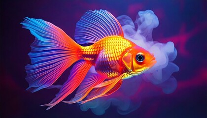 Fototapeta premium goldfish in aquarium with multicolor atmosphere