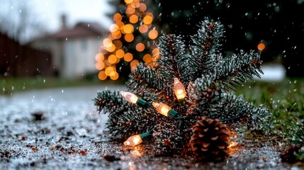 Festive Christmas Lights   Snow  Winter Wonderland Scene