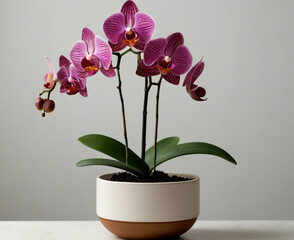Purple pink orchid in a pot