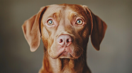 A brown dog with blue eyes