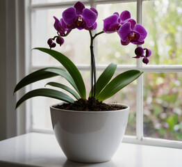 purple orchid in a pot