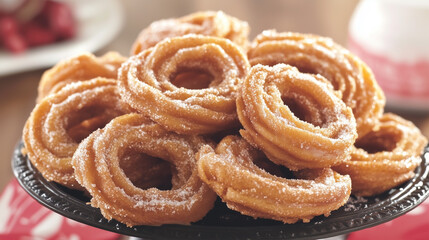 Fototapeta premium A plate of donuts with powdered sugar on top