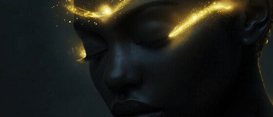 Close-up portrait of a woman's face with her eyes closed. the woman appears to be in a peaceful and serene state, with her head tilted slightly to the side.