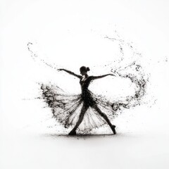 Elegant Ballerina in Motion  Abstract Ink Wash Dance Art