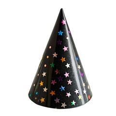 Black birthday party hat isolated on transparent background