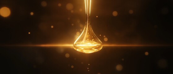 3d rendering of a drop of oil or water. the drop is in the center of the image and is made up of a thin, transparent liquid that is dripping down from the top to the bottom.