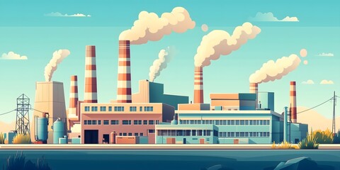 Obraz premium Cartoon industrial complex, bright vector style illustration